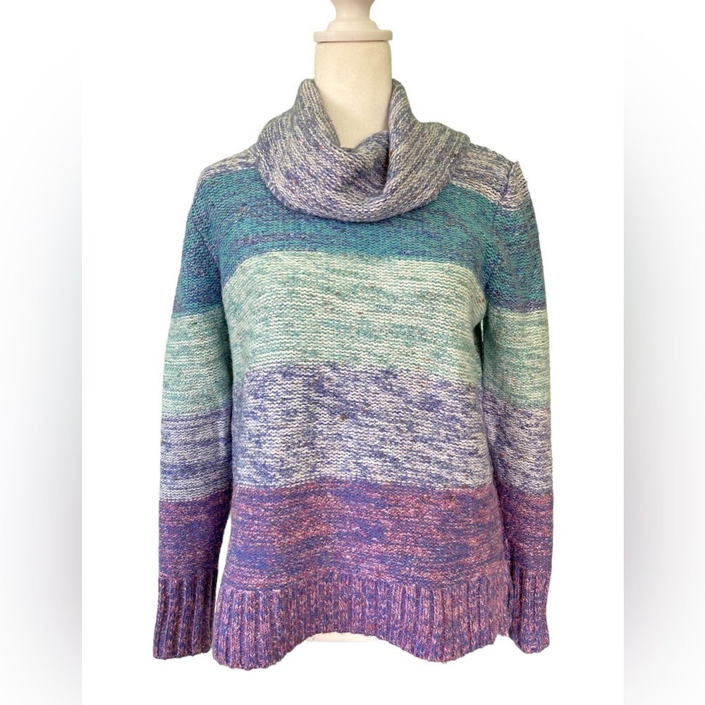 Christopher & Banks Colorblock Purple/Blue Sriped Cowl Neck Sweater (Size‎ S)